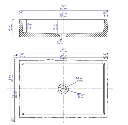 ALFI brand  ABCO24R 24" Solid Concrete Chiseled Style Rectangular Above Mount Vessel Sink