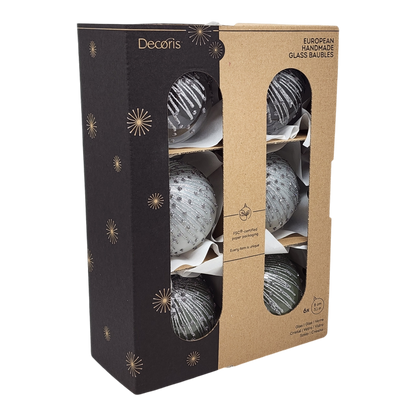 Enamel Ice Glass Ornament Set - 80mm - Silver and White