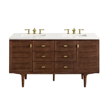 Amberly 60" Double Vanity Cabinet, Mid-Century Walnut