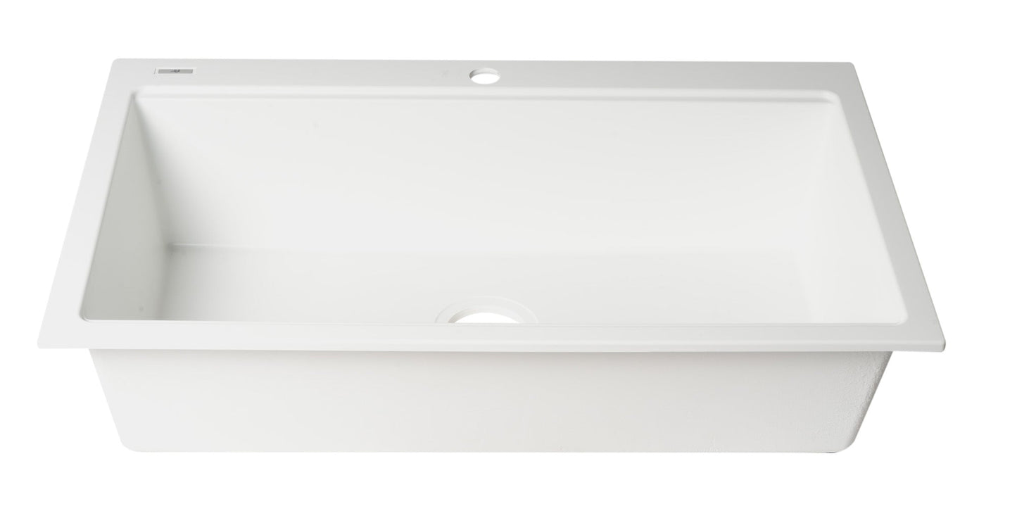 ALFI brand AB3418SBDI 33" Granite Composite Workstation Step Rim Single Bowl Drop In Sink with Accessories