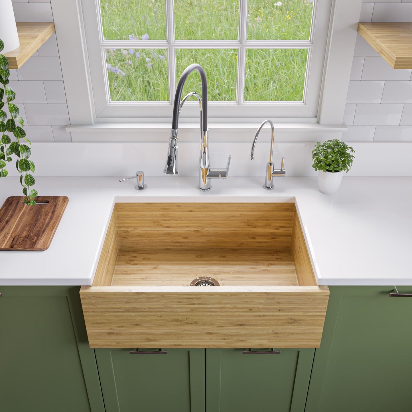 ALFI brand  AB3021 30" Single Bowl Bamboo Kitchen Farm Sink