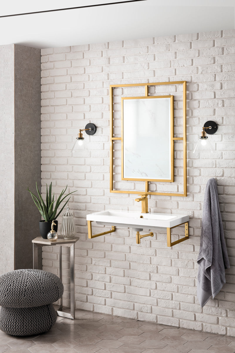 Two Boston 15.25" Wall Brackets, Radiant Gold w/ 31.5" White Glossy Composite Stone Top