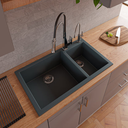 ALFI brand AB3319DI 34" Double Bowl Drop In Granite Composite Kitchen Sink