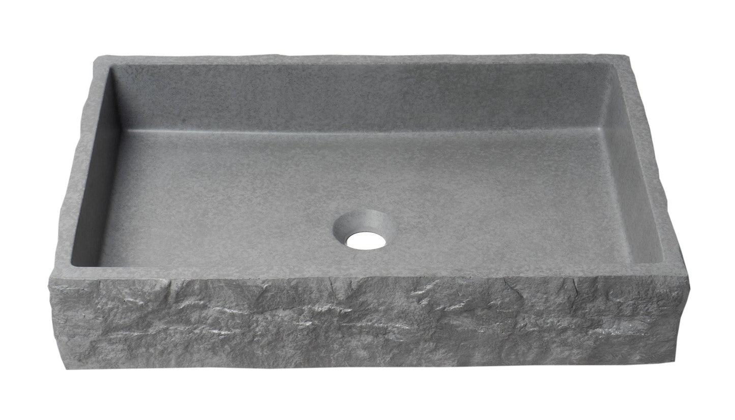 ALFI brand  ABCO24R 24" Solid Concrete Chiseled Style Rectangular Above Mount Vessel Sink