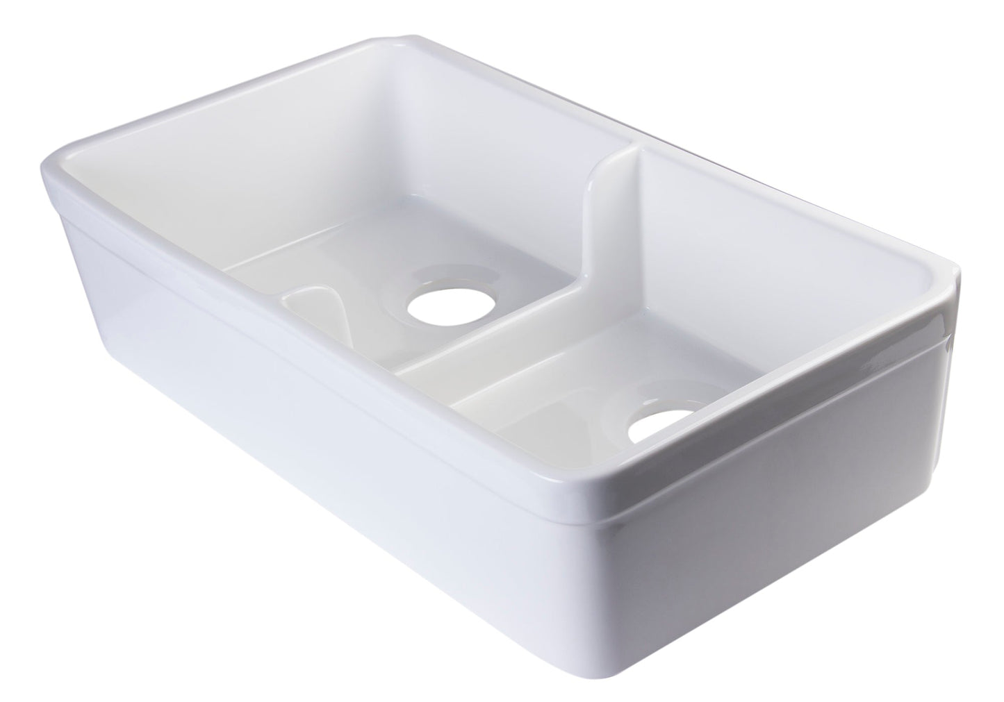 ALFI brand AB5123 AB5123-W White 32" Short Wall Double Bowl  Lip Apron Fireclay Farmhouse Kitchen Sink