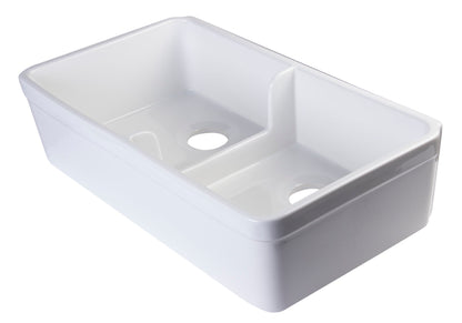 ALFI brand AB5123 AB5123-W White 32" Short Wall Double Bowl  Lip Apron Fireclay Farmhouse Kitchen Sink