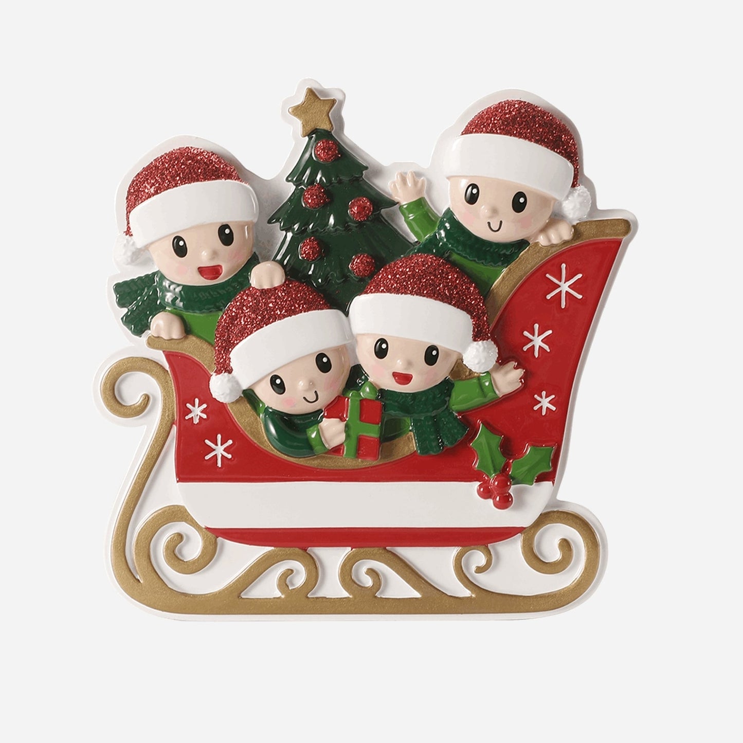 Sleigh With Gold Rails Family of 4 Ornament