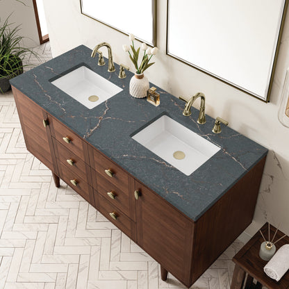 Amberly 60" Double Vanity Cabinet, Mid-Century Walnut