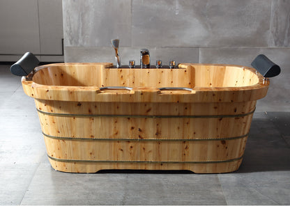 ALFI brand  AB1130 65" 2 Person Free Standing Cedar Wooden Bathtub with Fixtures & Headrests