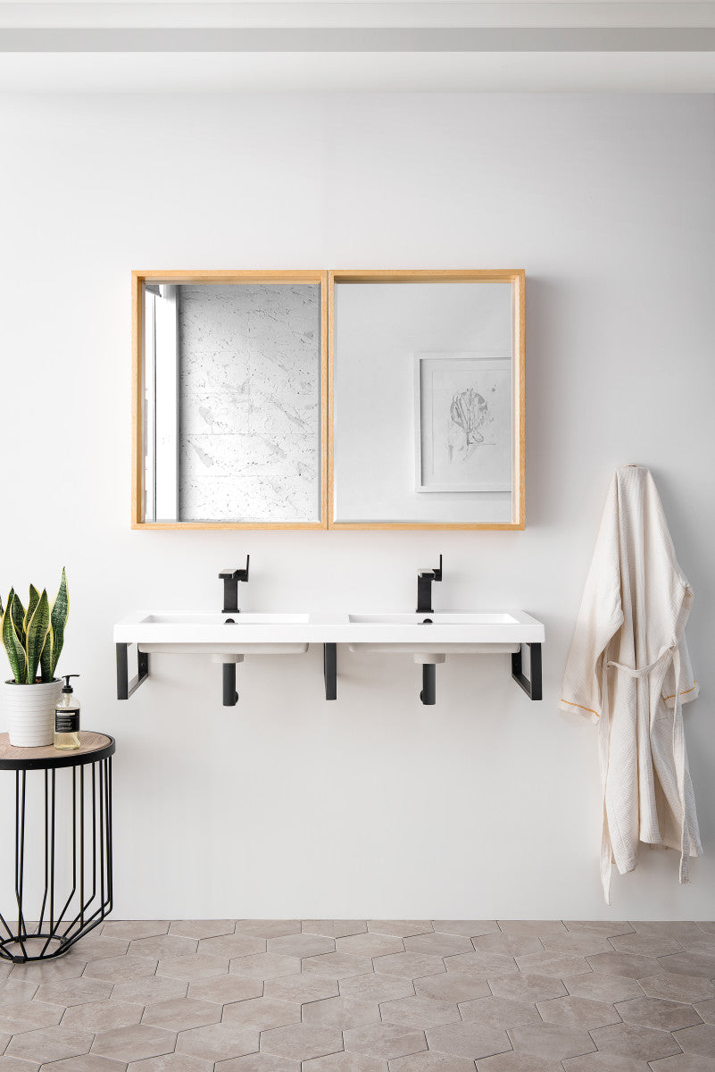 Three Boston 18" Wall Brackets, Matte Black w/ 47" White Glossy Composite Stone Top
