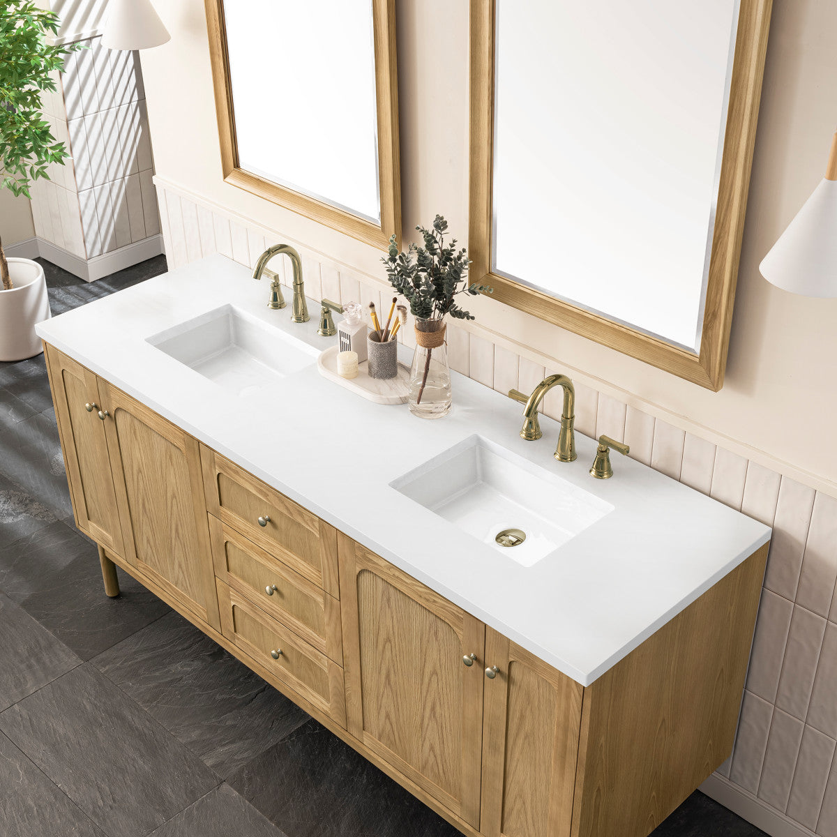 Laurent 72" Double Vanity Cabinet, Light Natural Oak