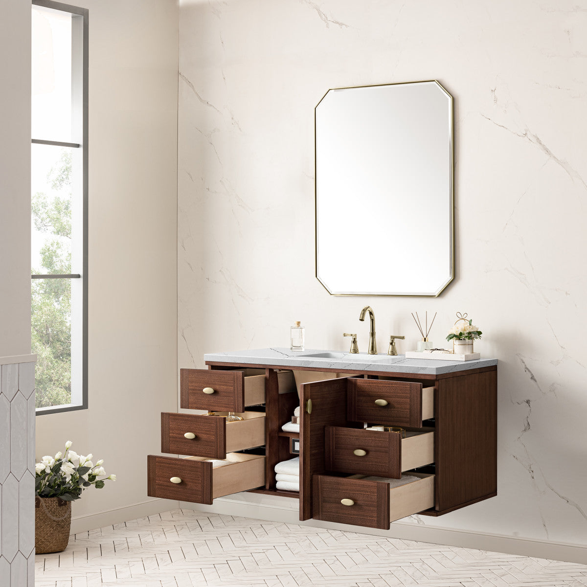 Amberly 48" Single Vanity Cabinet, Mid-Century Walnut