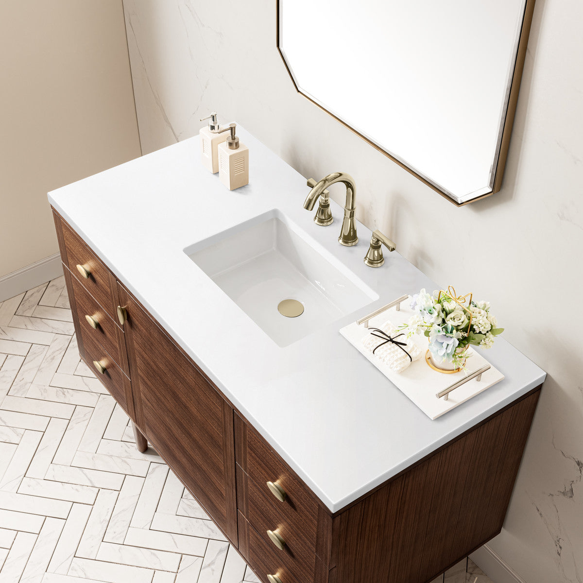 Amberly 48" Single Vanity Cabinet, Mid-Century Walnut