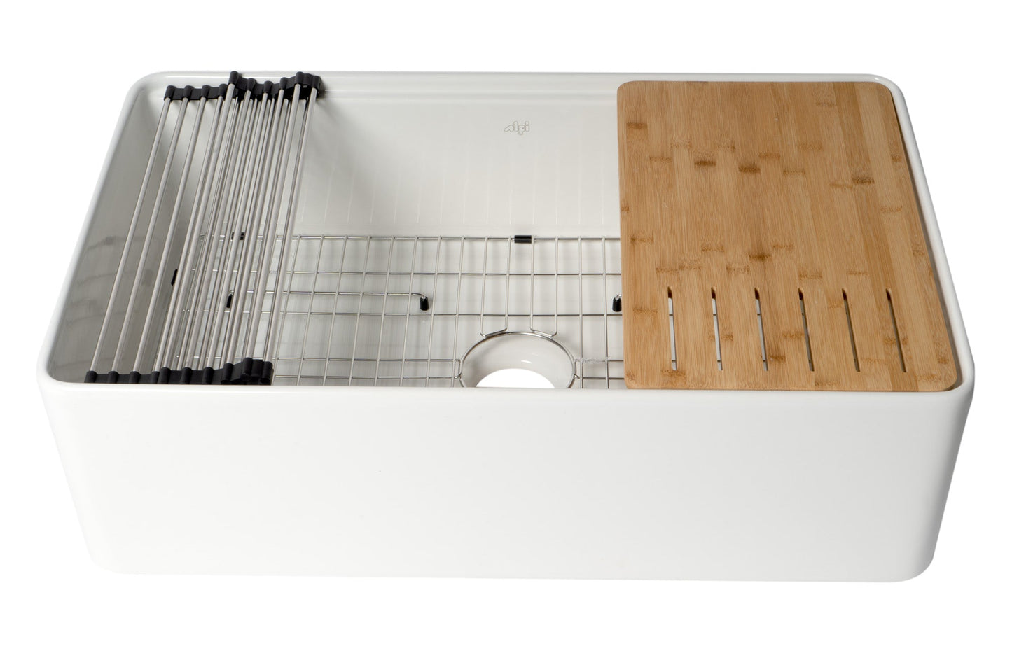 ALFI brand ABFS3320S Workstation 33" x 20" Single Bowl Step Rim Fireclay Farm Sink with Accessories