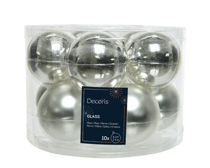 Glass 2.4" Ornaments - 10 piece Set - Elegant Silver