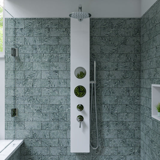 ALFI brand  ABSP50W White Glass Shower Panel with 2 Body Sprays and Rain Shower Head