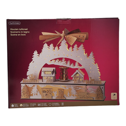 Lighted Wooden Village Scene - 18 inches wide