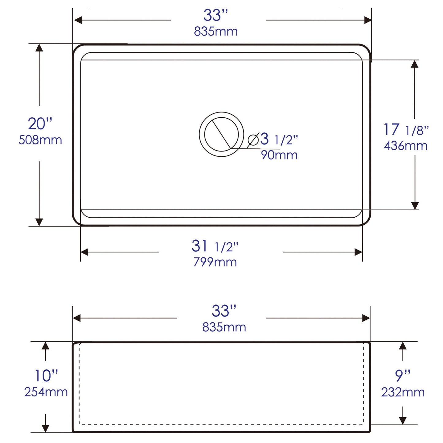 ALFI brand ABFS3320S Workstation 33" x 20" Single Bowl Step Rim Fireclay Farm Sink with Accessories