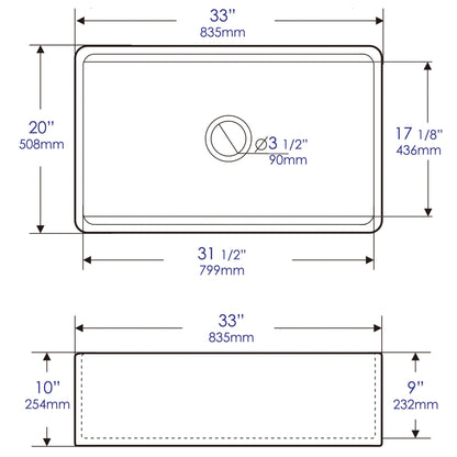 ALFI brand ABFS3320S Workstation 33" x 20" Single Bowl Step Rim Fireclay Farm Sink with Accessories