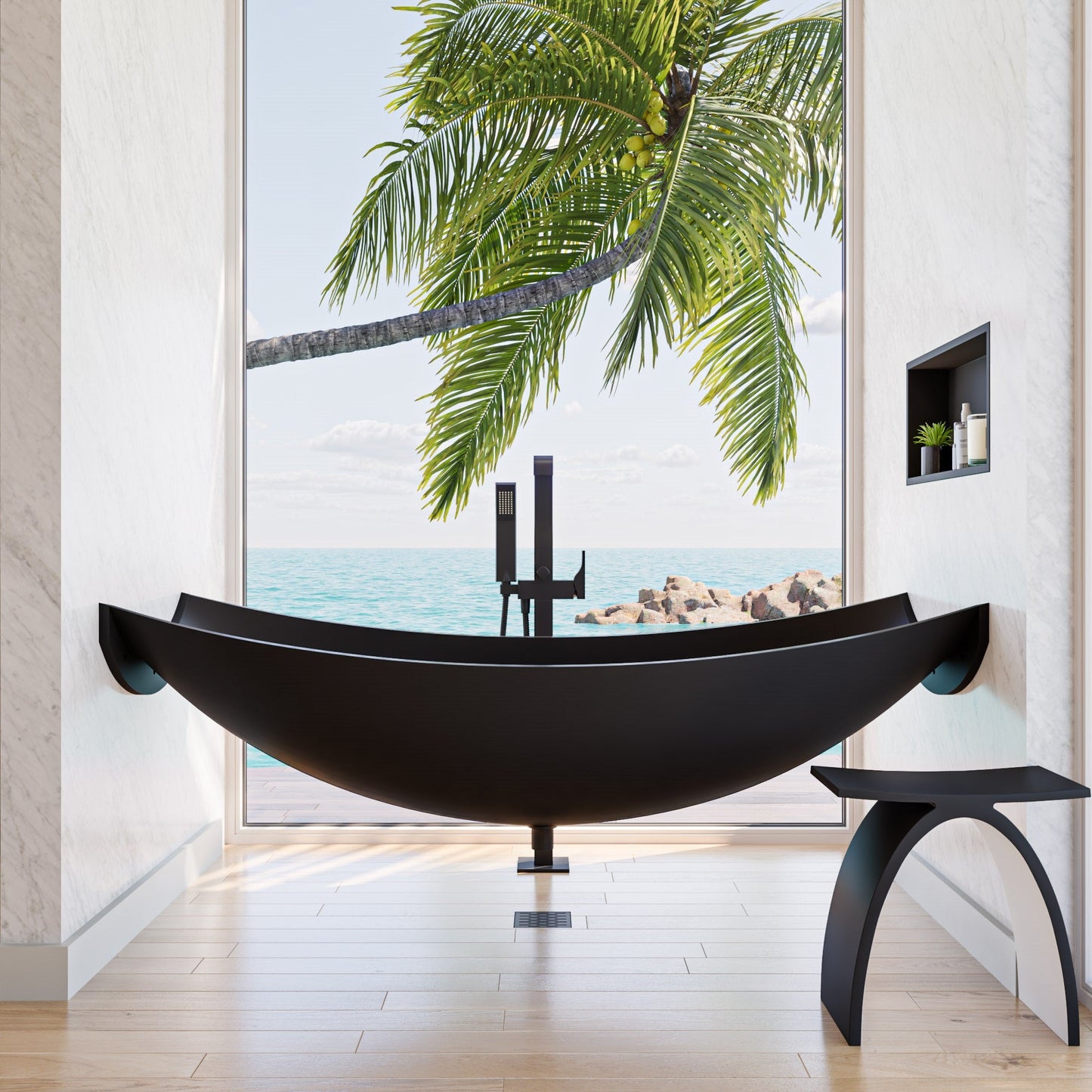ALFI brand HammockTub2 HammockTub2 71" Solid Surface Resin Suspended Wall Mounted Hammock Bathtub