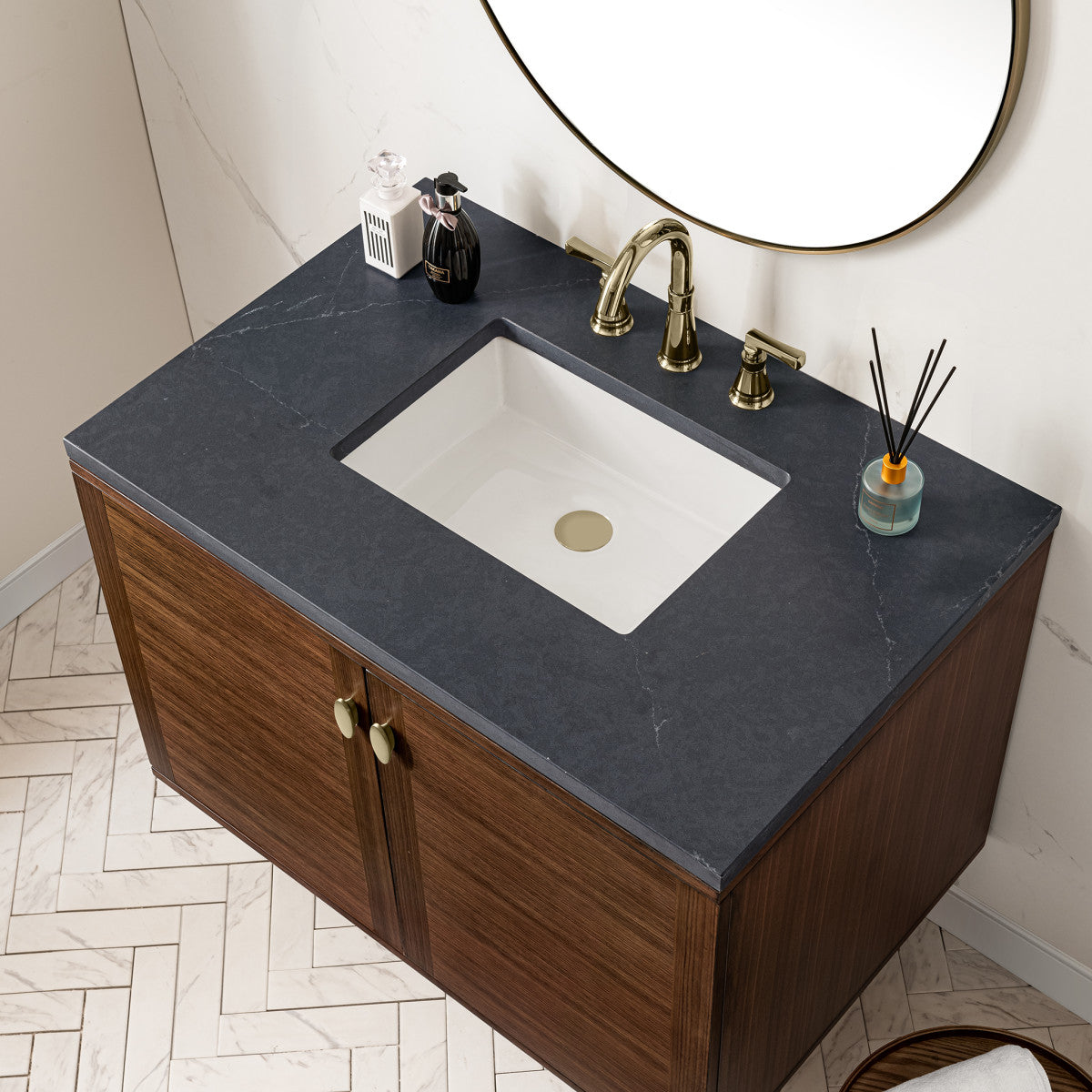 Amberly 36" Single Vanity Cabinet, Mid-Century Walnut