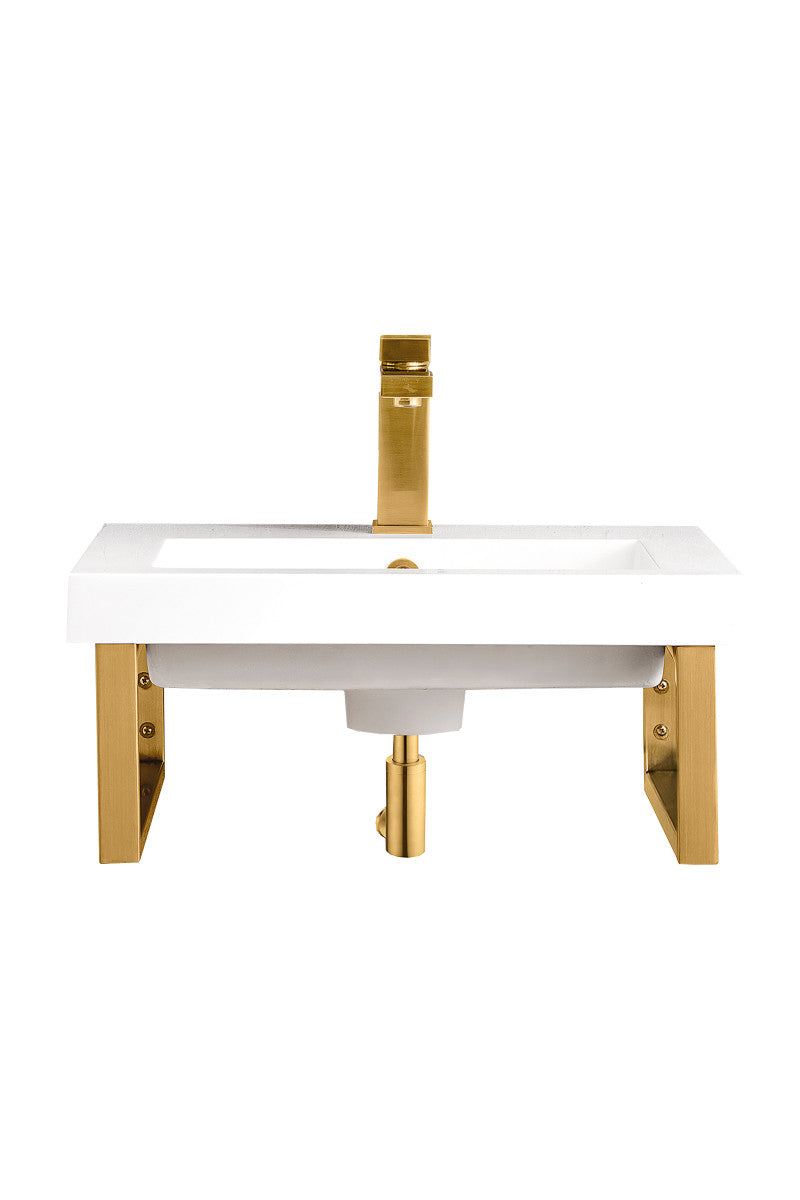 Two Boston 15.25" Wall Brackets, Radiant Gold w/ 20" White Glossy Composite Stone Top