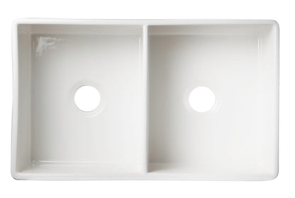 ALFI brand AB538 AB538-W White 32" Smooth Apron Double Bowl Fireclay Farmhouse Kitchen Sink