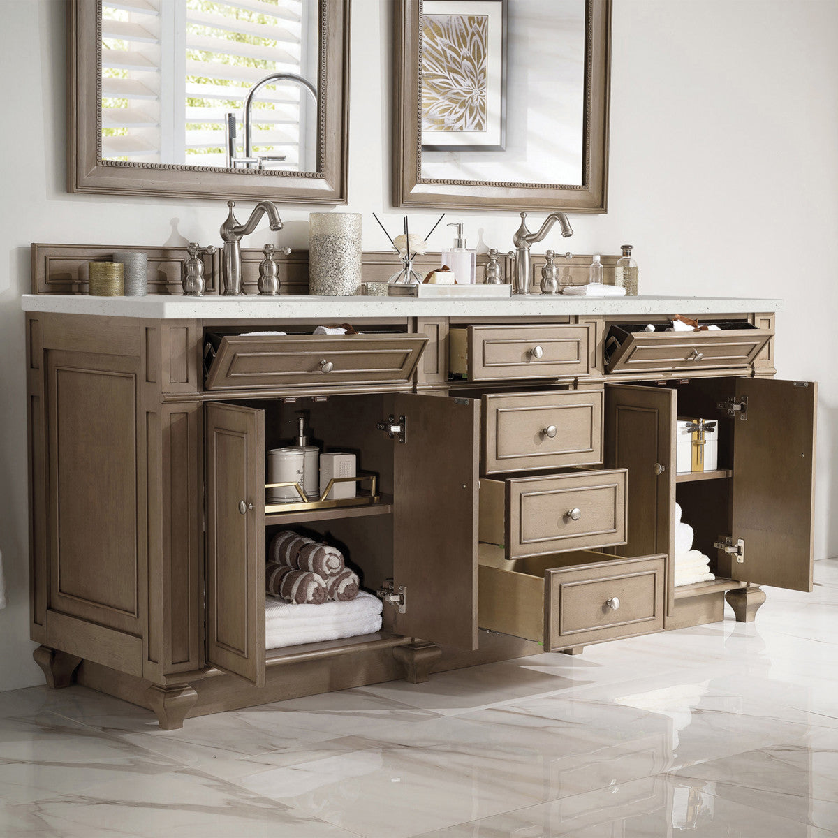 Bristol 72" Double Vanity Cabinet, Bright White