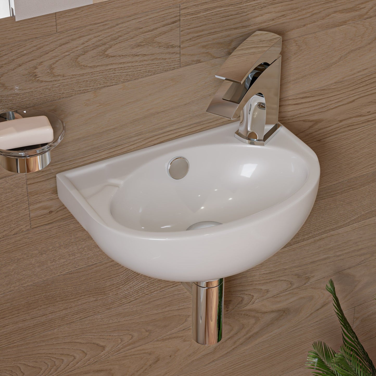 ALFI brand  ABC118 White 14" Small Wall Mounted Ceramic Sink with Faucet Hole