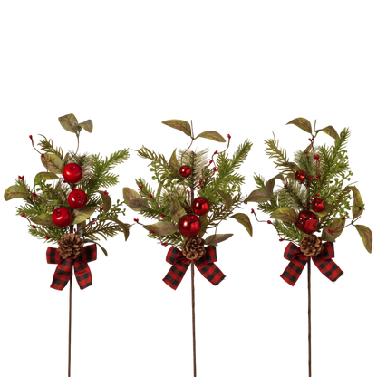 Pine & Berry Pick with Plaid Bow -