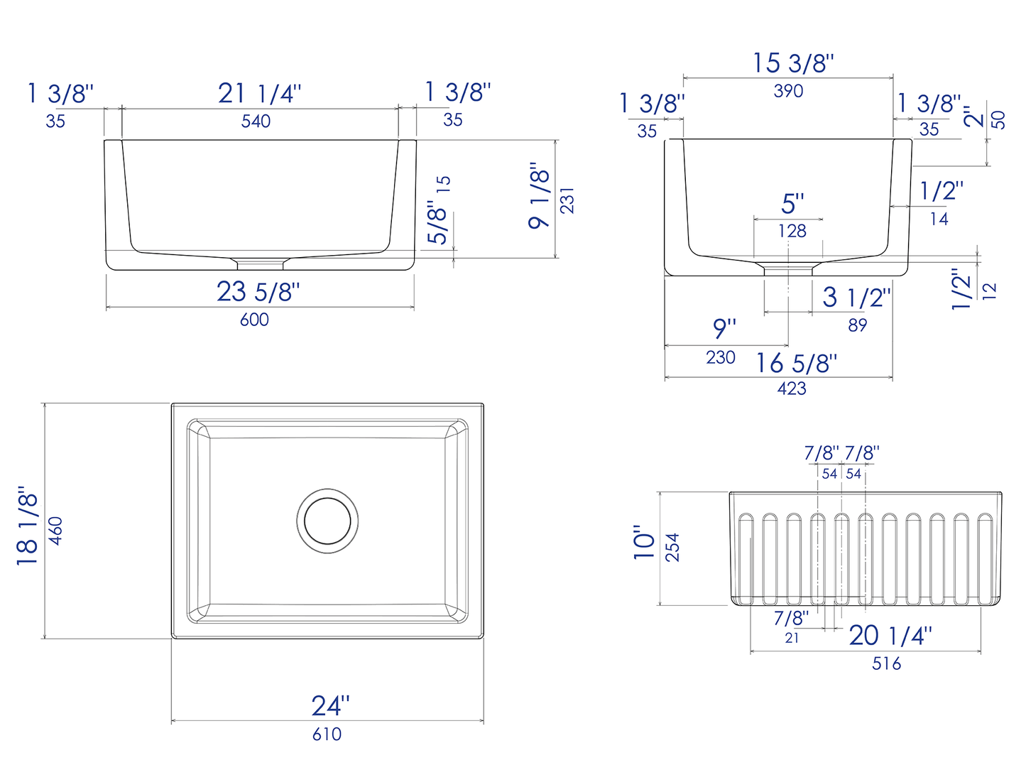 ALFI brand AB3018HS Reversible Smooth / Fluted Single Bowl Fireclay Farm Sink