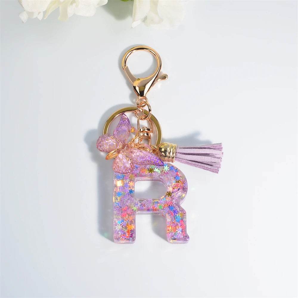 A–Z Personalized Butterfly Tassel Keychain – Custom Initial Gift for Women