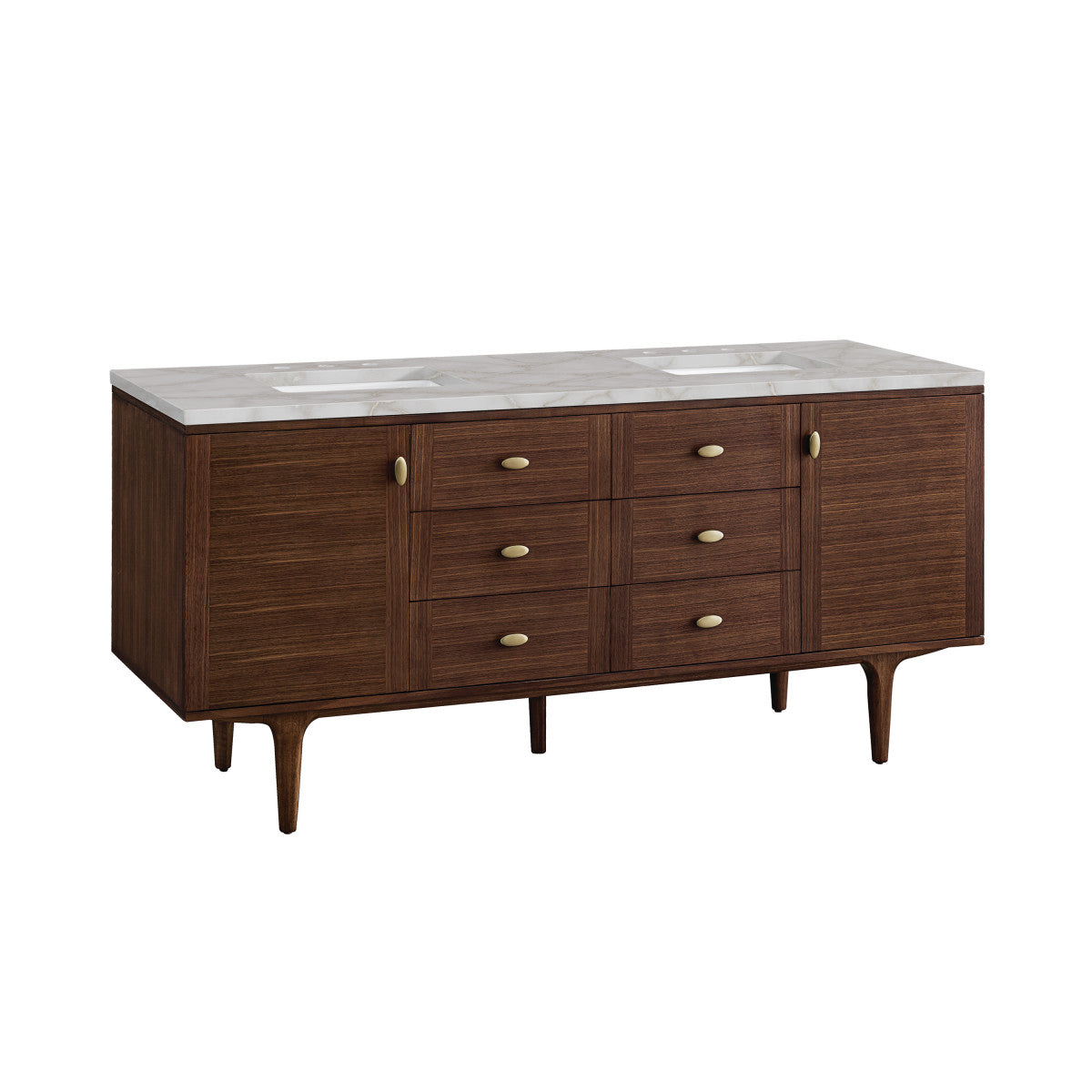 Amberly 72" Double Vanity Cabinet, Mid-Century Walnut