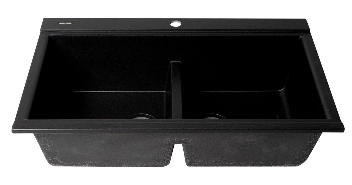 ALFI brand AB3418DBDI 33" Granite Composite Workstation Step Rim Double Bowl Drop In Sink with Accessories
