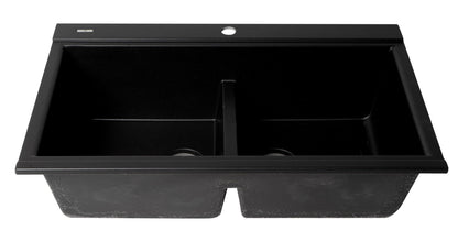 ALFI brand AB3418DBDI 33" Granite Composite Workstation Step Rim Double Bowl Drop In Sink with Accessories