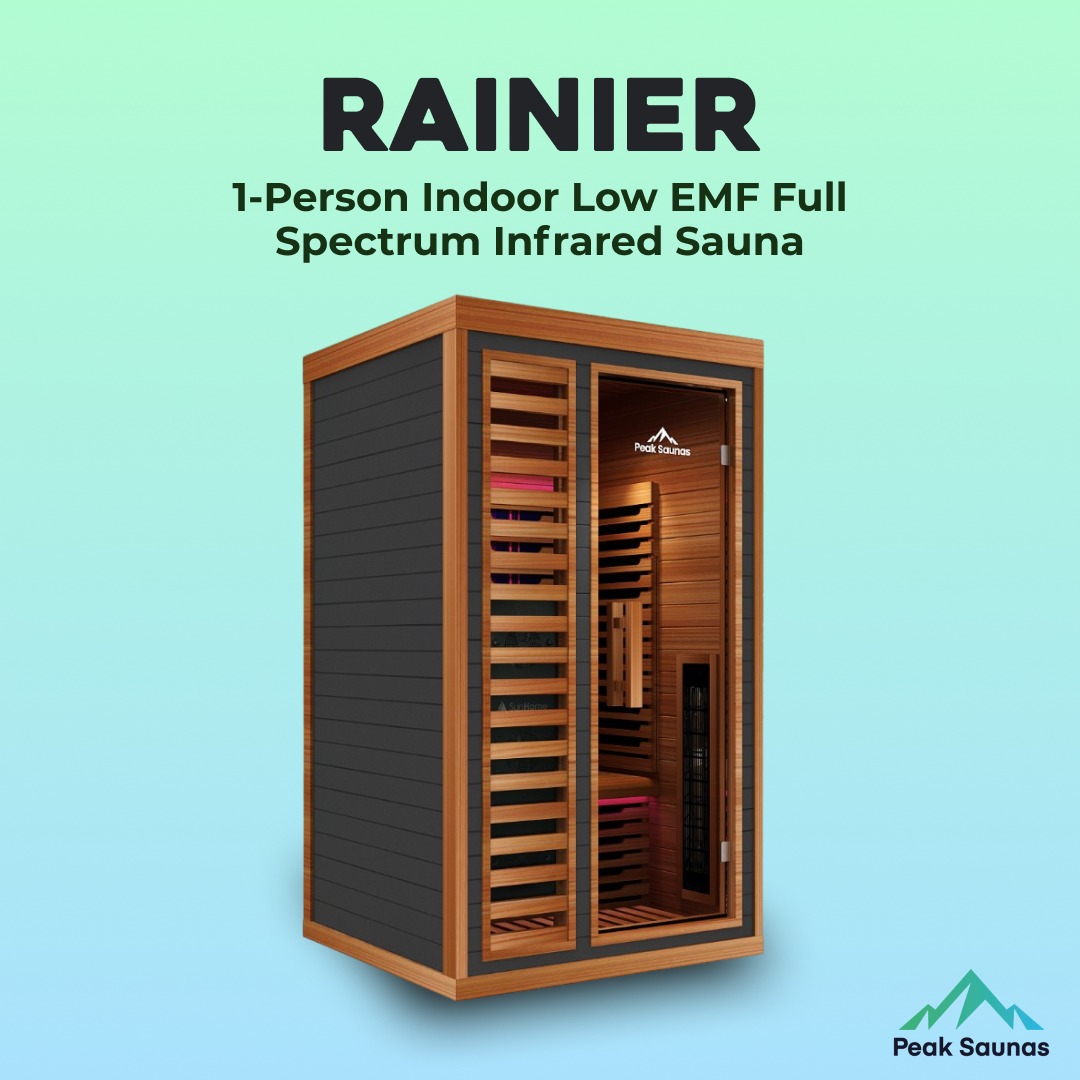 Peak Saunas Rainier 1-Person Full Spectrum Infrared Sauna with XL Medical-Grade Red Light Therapy & Smart WiFi App Control