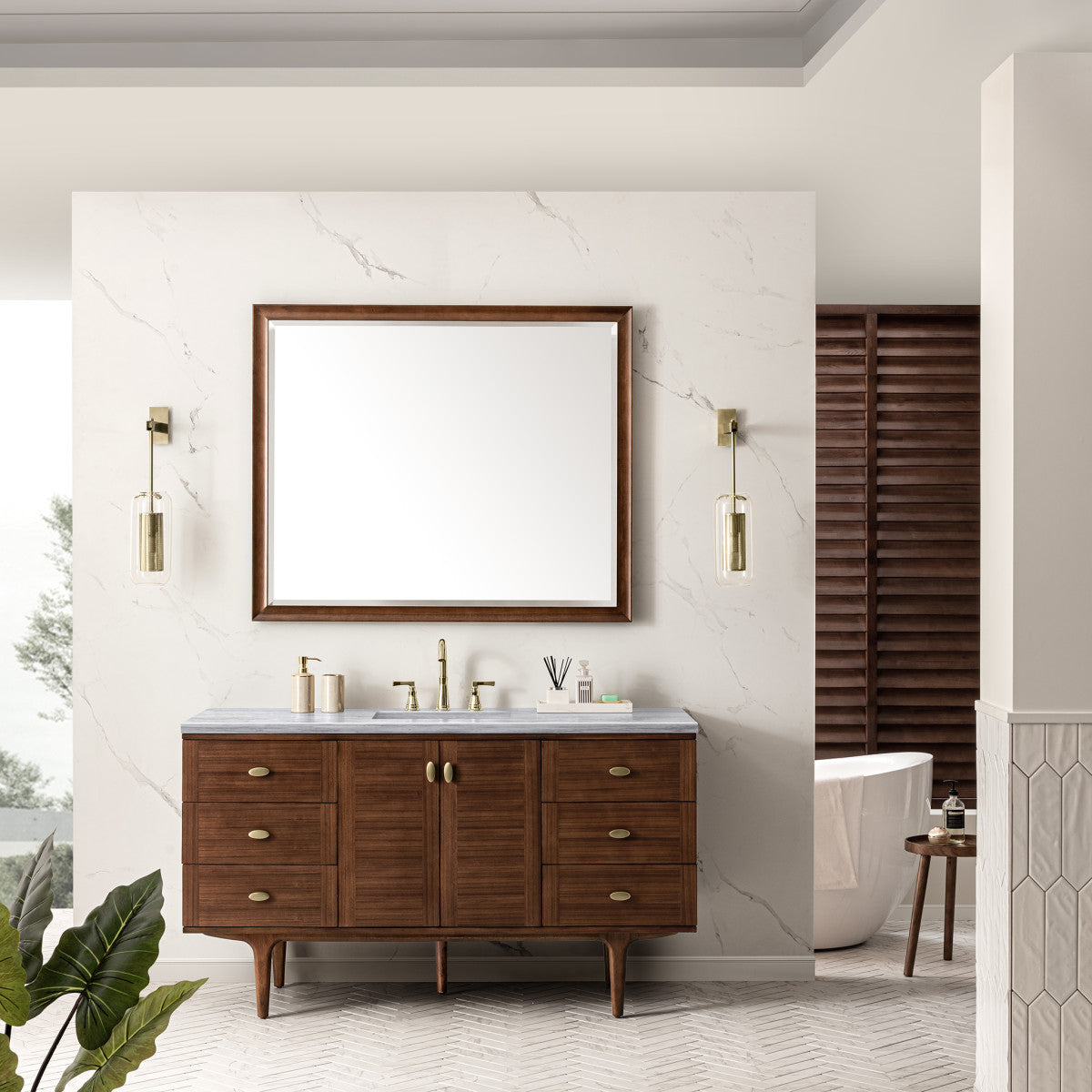 Amberly 60" Single Vanity Cabinet, Mid-Century Walnut