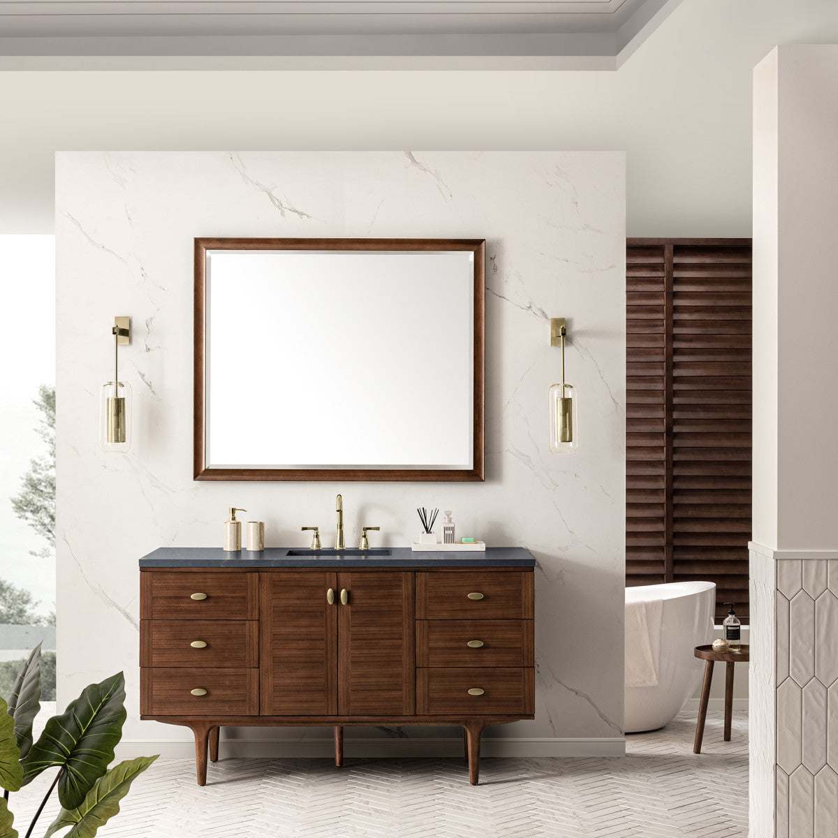 Amberly 60" Single Vanity Cabinet, Mid-Century Walnut