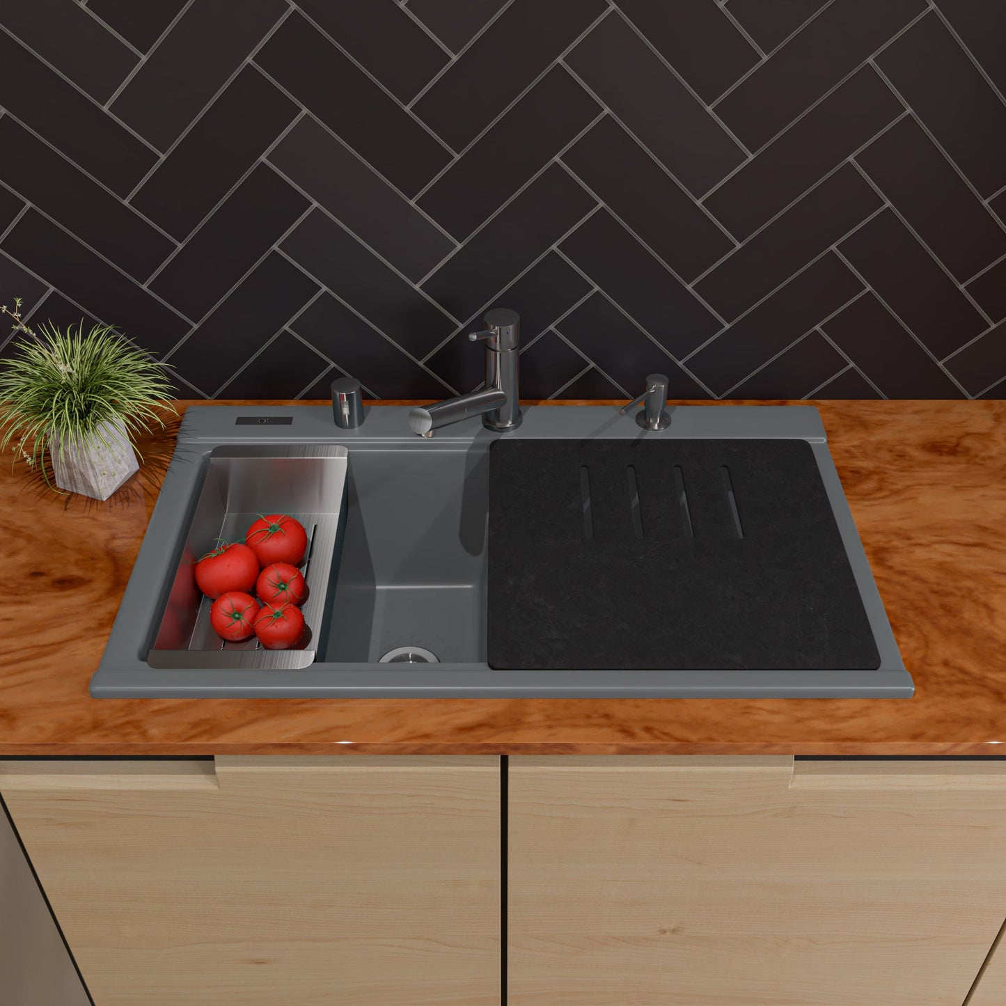 ALFI brand AB3418DBDI 33" Granite Composite Workstation Step Rim Double Bowl Drop In Sink with Accessories