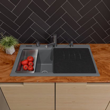 ALFI brand AB3418DBDI 33" Granite Composite Workstation Step Rim Double Bowl Drop In Sink with Accessories