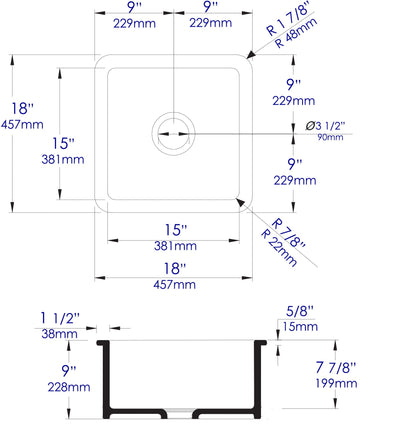 ALFI brand ABF1818S Square 18" x 18" Undermount / Drop In Fireclay Prep Sink