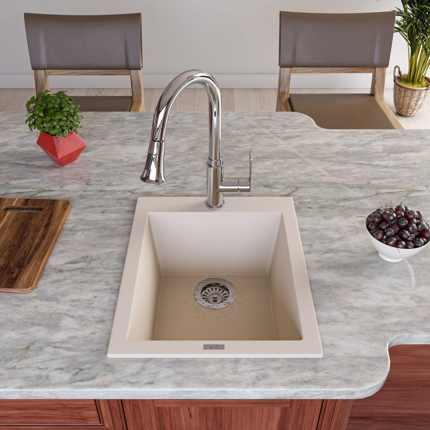 ALFI brand AB1720DI 17" Drop-In Rectangular Granite Composite Kitchen Prep Sink