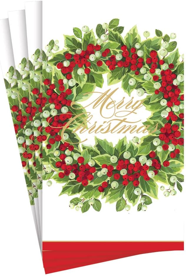 Holly And Berry Wreath Merry Christmas Guest Towel / Buffet Napkin