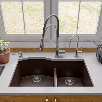 ALFI brand AB3320UM 33" Double Bowl Undermount Granite Composite Kitchen Sink