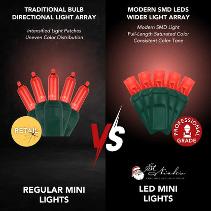 LED Mini Lights 5MM Red Static Green Wire 6" Spacing