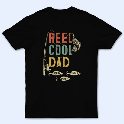 Reel Cool Dad - Fishing Dad - Funny Fathers Day - Personalized Custom T Shirt - Birthday, Loving, Funny Gift for Grandfather/Dad/Father, Husband, Grandparent