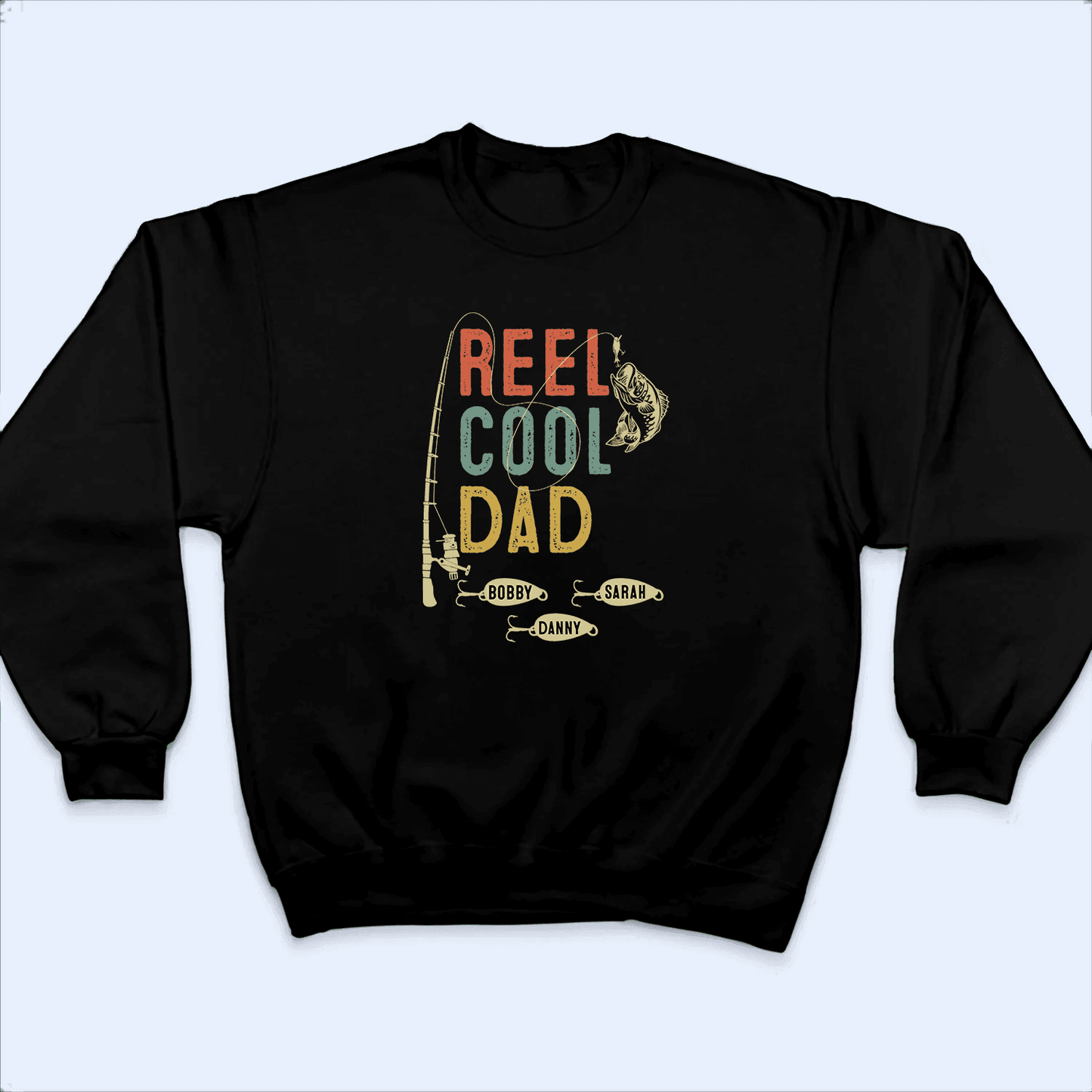 Reel Cool Dad - Fishing Dad - Funny Fathers Day - Personalized Custom T Shirt - Birthday, Loving, Funny Gift for Grandfather/Dad/Father, Husband, Grandparent