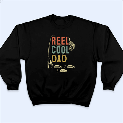 Reel Cool Dad - Fishing Dad - Funny Fathers Day - Personalized Custom T Shirt - Birthday, Loving, Funny Gift for Grandfather/Dad/Father, Husband, Grandparent