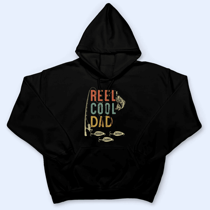 Reel Cool Dad - Fishing Dad - Funny Fathers Day - Personalized Custom T Shirt - Birthday, Loving, Funny Gift for Grandfather/Dad/Father, Husband, Grandparent