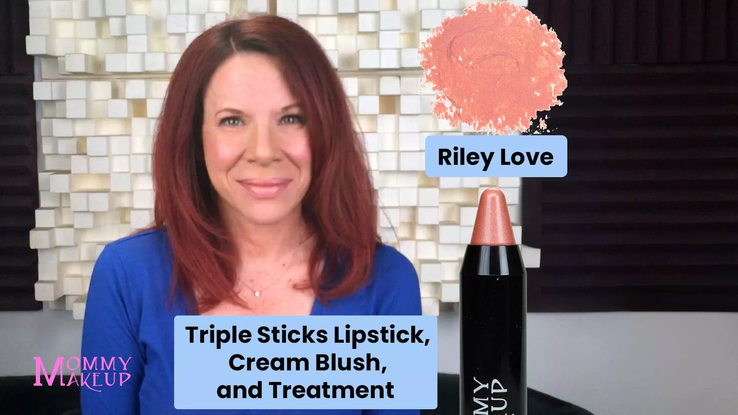 Triple Sticks Lipstick, Cream Blush, and Treatment in Riley Love